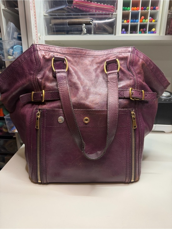 Yves Saint Laurent Handbags - Yves Saint Laurent Plum Leather Tote with Gold Hardware